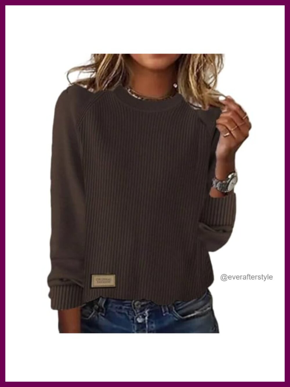 LOZ Women's Cotton Acrylic Knit Crewneck Sweater Loose Fit Pullover